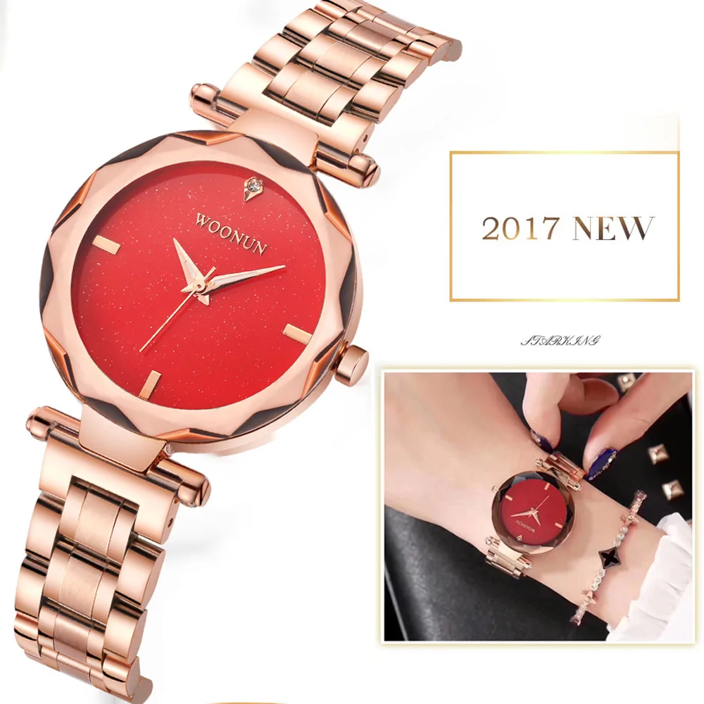 

WOONUN Brand Luxury Women Bracelet Watches Fashion Women Dress Wristwatch Ladies OL Quartz Rose Gold Watch Relogio Feminino