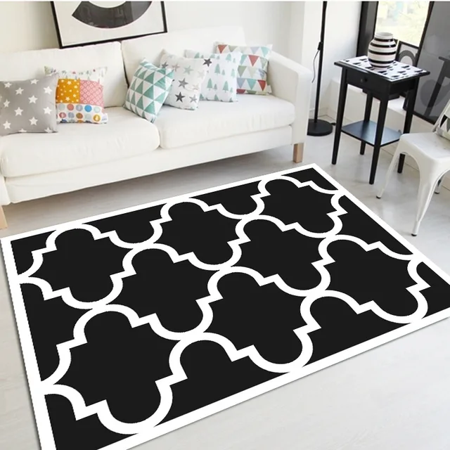 Nordic Geometric Black and White Area Rugs Living Room Bedroom Carpet