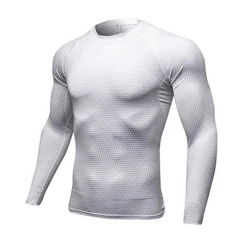 Длинный рукав быстрая сушка рашгард мужской компрессионная майка bodybuilding clothes спортивная одежда баскетбол спортивная футболка майки для фитнеса одежда для фитнеса gym майка футболка для тренировок demix рашгард - Цвет: white gym shirt