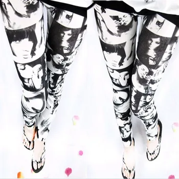 

New Personality seamless Pants Magazine print women legging belle of the head ankle length trousers