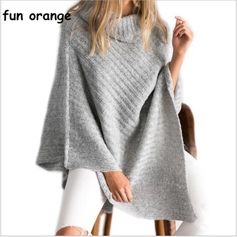 

Fun Orange Vintage Turtleneck Sweater Women Knitting Poncho Irregular Pullover Streetwear Winter Sleeveless Sweater Jumper
