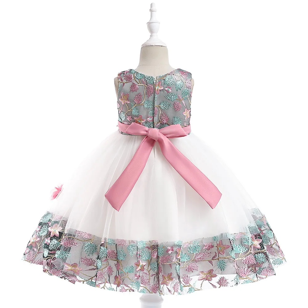 Детская вышитая аппликация свадебное платье для девочек кружева цветные цветы без рукавов производительность ужин праздничное платье Vestidos