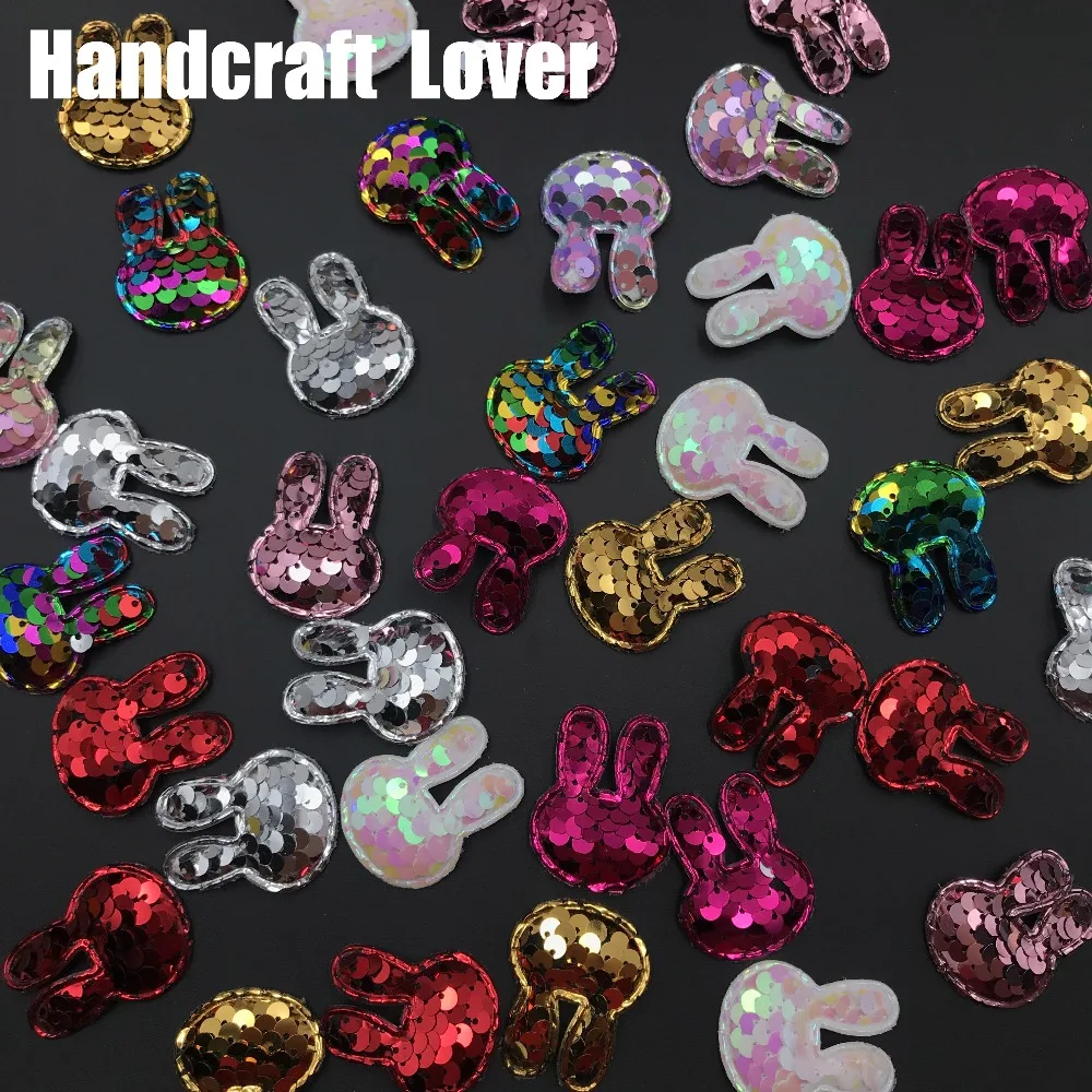 

10pcs Glitter Sequins Fabric rabbit Padded Patches rabbit sequin pads for DIY Crafts Clothes Hats Hairpin Ornament Accessories