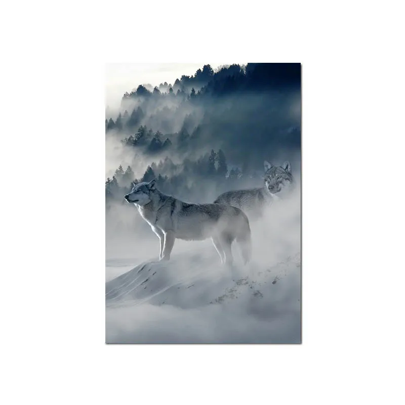 Foggy Mountain Wolf Art Canvas Poster Nordic Forest Landscape Wall Painting Print Decoration Picture Scandinavian Home Decor - Цвет: Picture 3