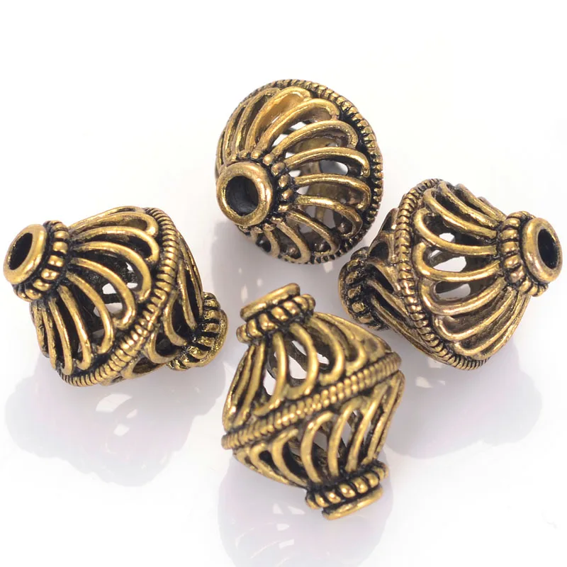 

10 pcs Vintage Filigree Antique Silver/Gold Hollow Metal Cast Antique Design Beads For DIY Bracelet Jewelry Making Accessories