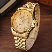 Or de luxe Mode Hommes Montres Casual Cadran En Cristal Date Automatique Mécanique En Acier Inoxydable Sport Poignet Montres pour hommes Cadeaux