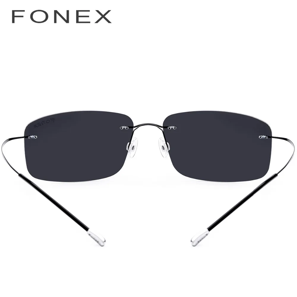 FONEX поляризованные солнцезащитные очки без оправы из титанового сплава, мужские брендовые дизайнерские солнцезащитные очки без винтов, квадратные солнцезащитные очки для женщин 20007