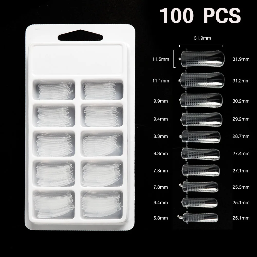 

100 PCS Artificial Acrylic False Fake Nails Clear Full Cover False Nails for Fingernail Nail Finger Extension Manicure Tools
