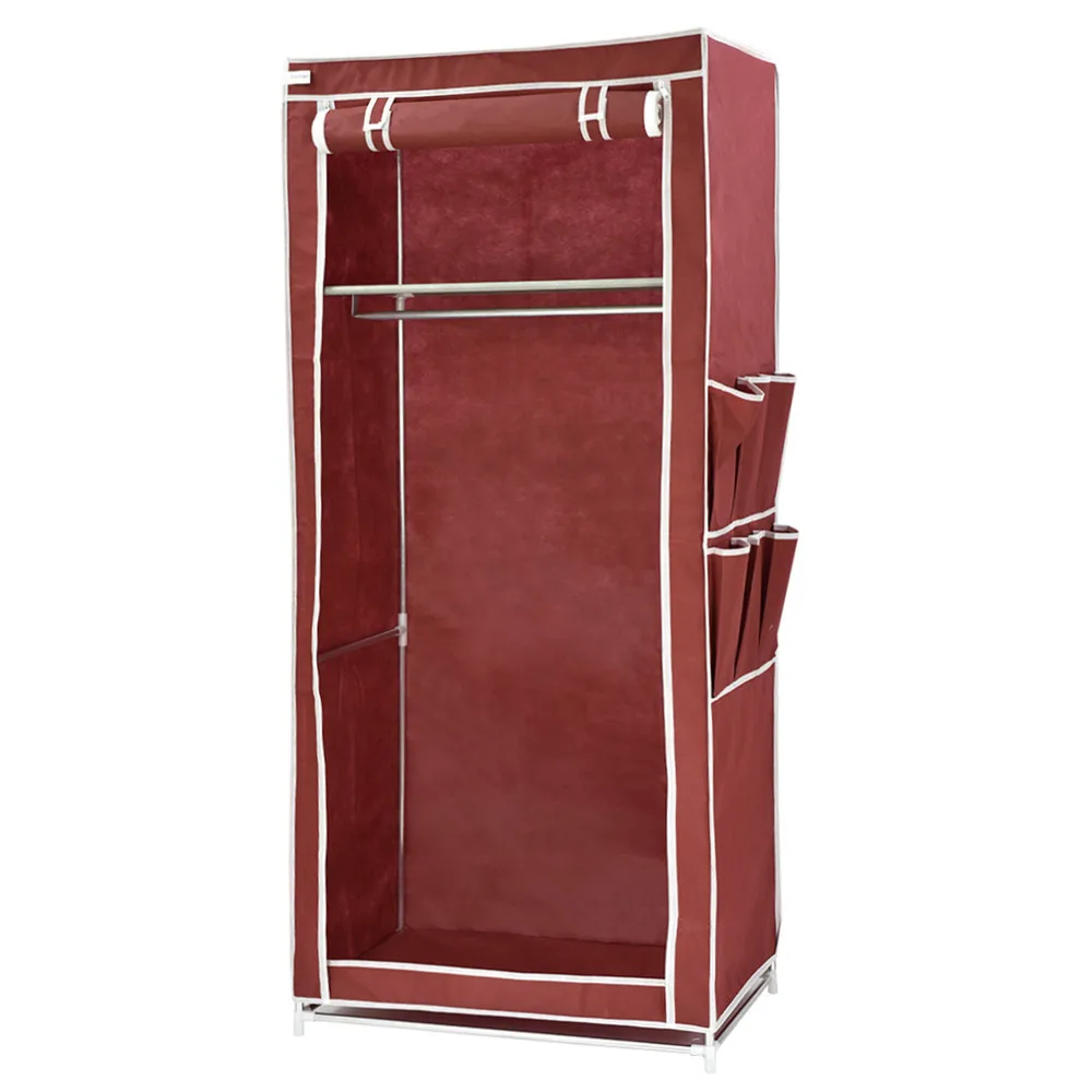 Finether Non-Woven Fabric Single Wardrobe with Side Pockets,Portable Clothes Closet Wardrobe Non-woven Fabric Storage Organizer01