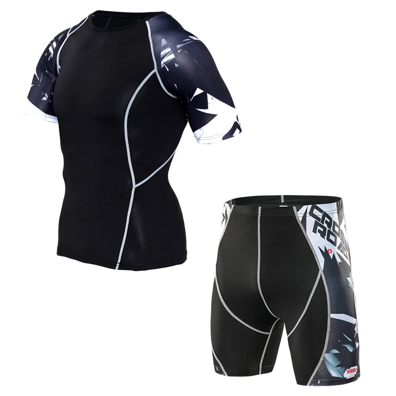 

running shorts men gym crossfit T-shirt compression set short running man compression tights Sportswear brand clothing S-4XL
