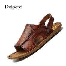 Новые Летние Стильные мужские кожаные сандалии в винтажном стиле; удобная мужская пляжная обувь из коровьей кожи; мужские тапочки двойного назначения