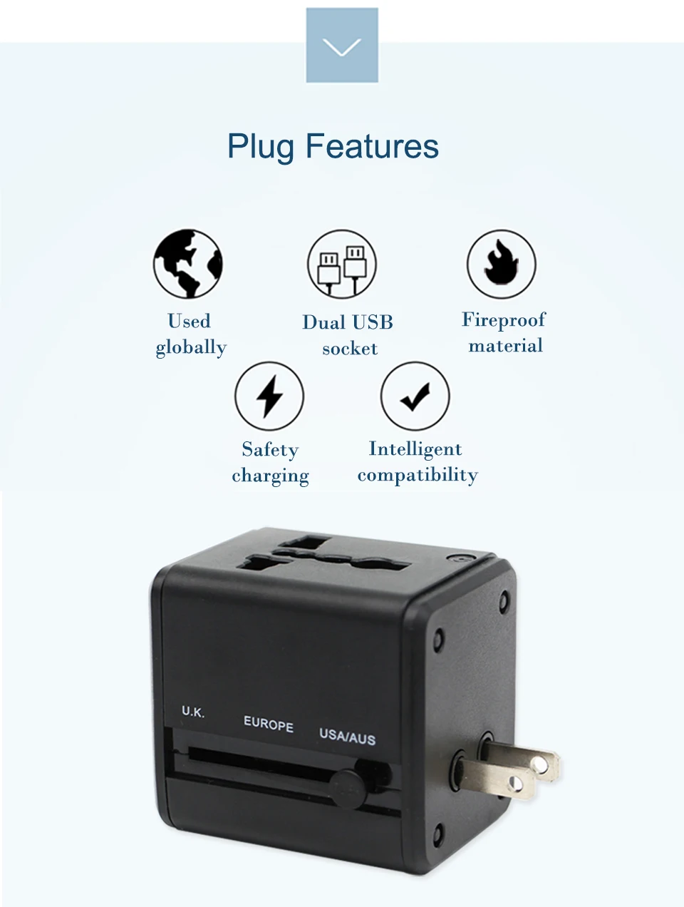 Universal Travel Adapter Dual USB Wall Charging Sockets US UK AUS EU CN Plug Quick Charger Adapter Electric Plugs Sockets (5)