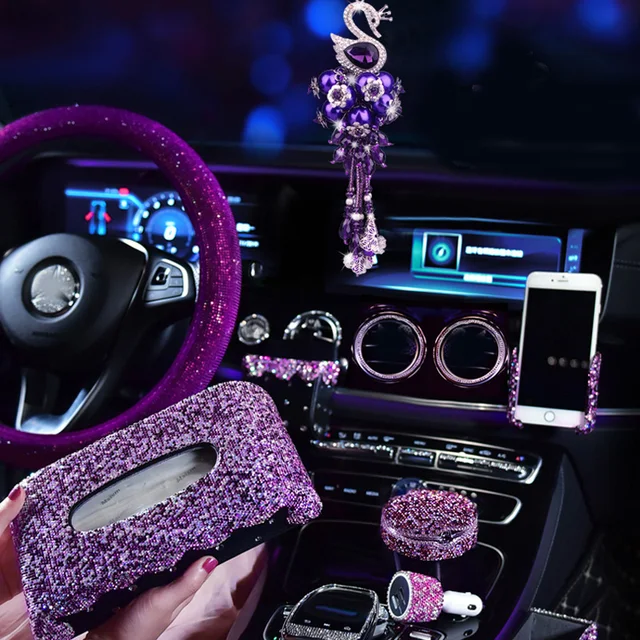 Purple Crystal Car Ornaments Decoration Rhinestone Steering Wheel