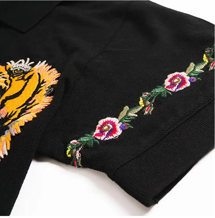 Hohe Neue 2023 Männer Hohe Stickerei Doppel Tiger Kopf Blumen Mode Polo-Shirts Hemd Skateboard Baumwolle Polos Top T # C37_voghion.com