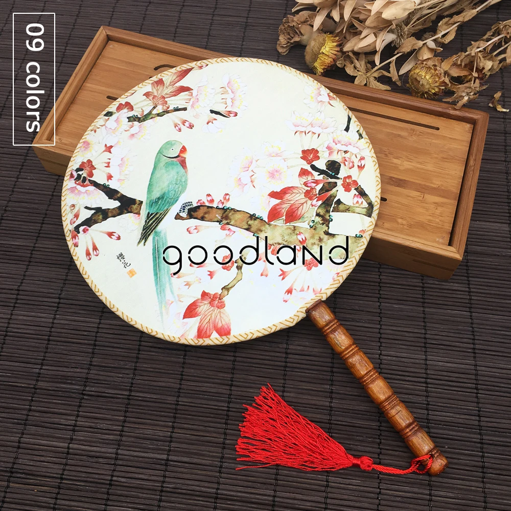 

Free Shipping 1pcs Vintage Dancing Fan Chinese Traditional Round Polyester Palace Hand Fan Stage Perform Props Home Decoration