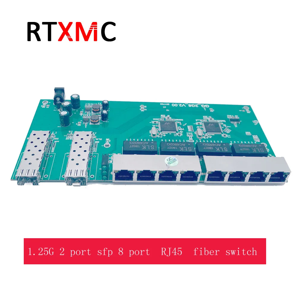 PCB гигабитный волоконный коммутатор sfp порт медиаконвертер 2 порта sfp 8 портов RJ45 1,25G ethernet оптический волоконный коммутатор FTTH 1310nm/1550nm