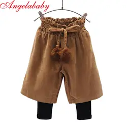 Корейские зимние сапоги для девочек, брюки, Осень-зима 2019, новые детские вельветовые широкие брюки, детские брюки из двух частей