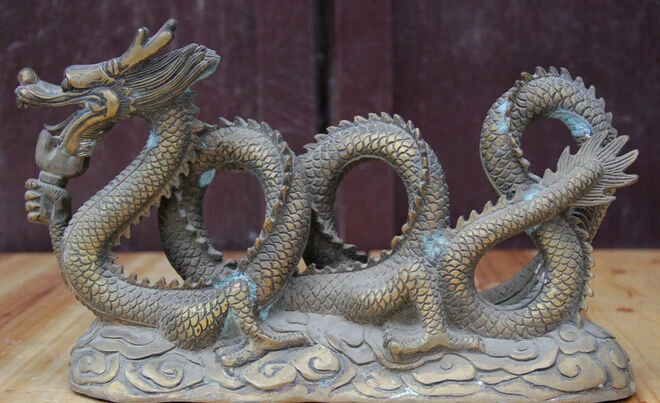 

JP S0524 14" Old Chinese Copper success Feng Shui Zodiac Year Dragon Statue sculpture