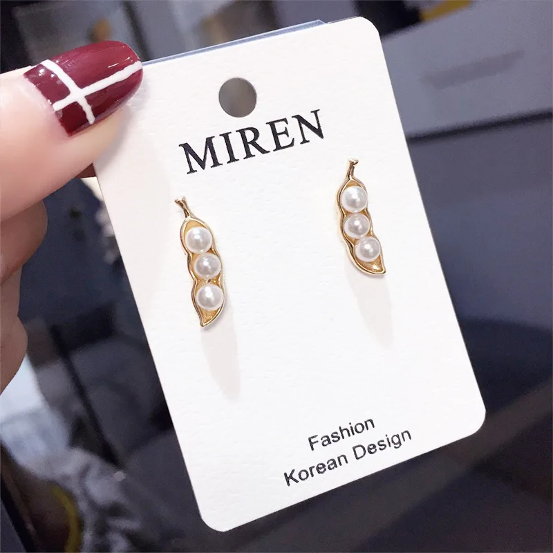 

S925 silver pin earring, allergy resistant, pearl earring, pea shaped, women's, fashion jewelry accessories wholesale