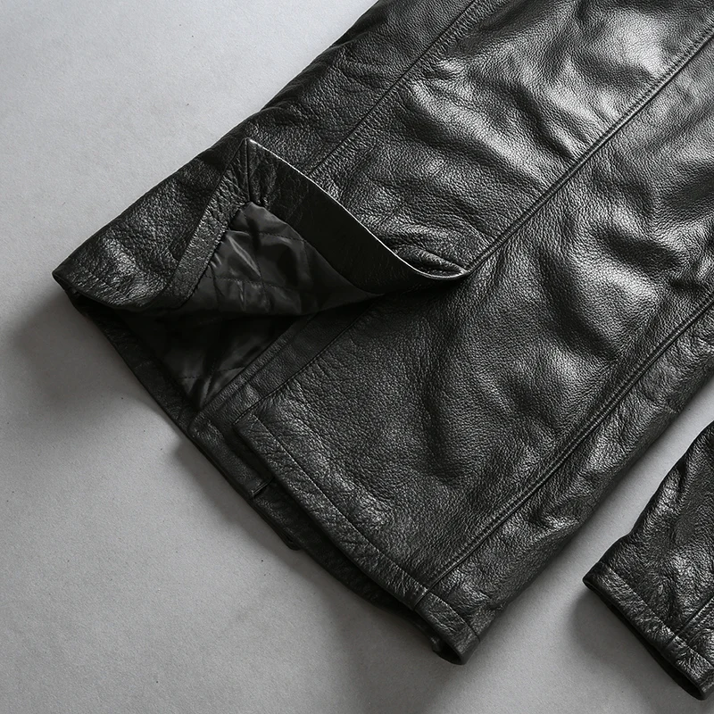 60% OFF Read Description! Asian size mans genuine cow leather winter jacket men's classic cowhide leather pea coat A1803