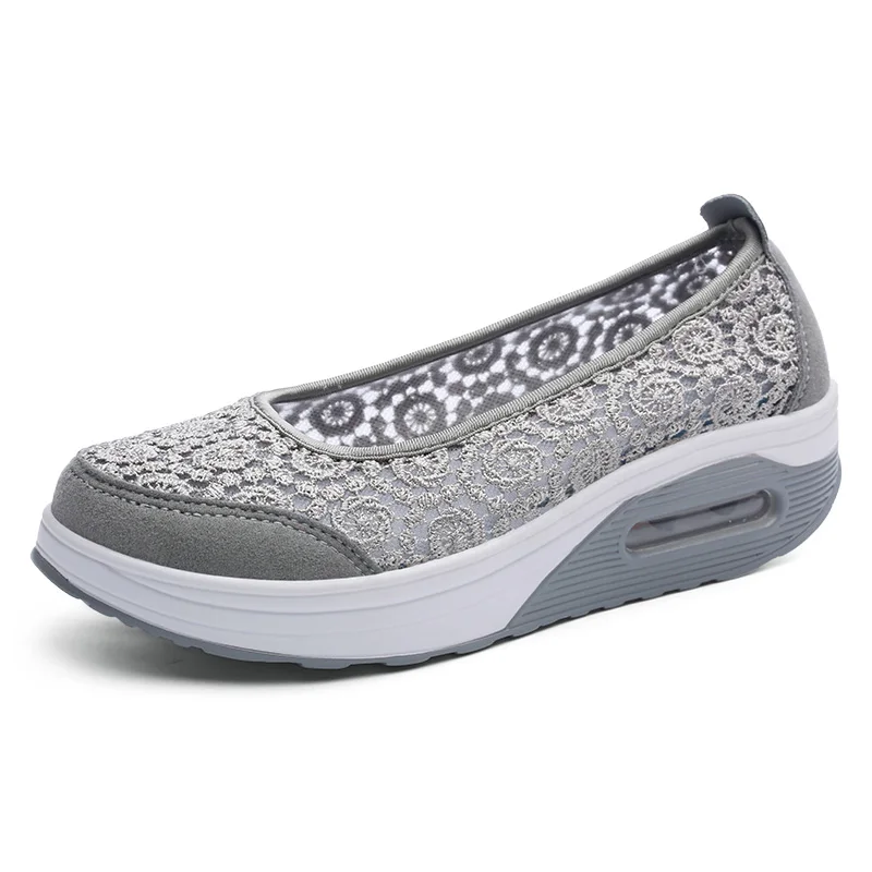 EOFK/ г., летняя женская обувь на плоской платформе Женская Удобная дышащая Милая обувь на плоской подошве, женская повседневная обувь с кружевным узором - Цвет: 01 grey