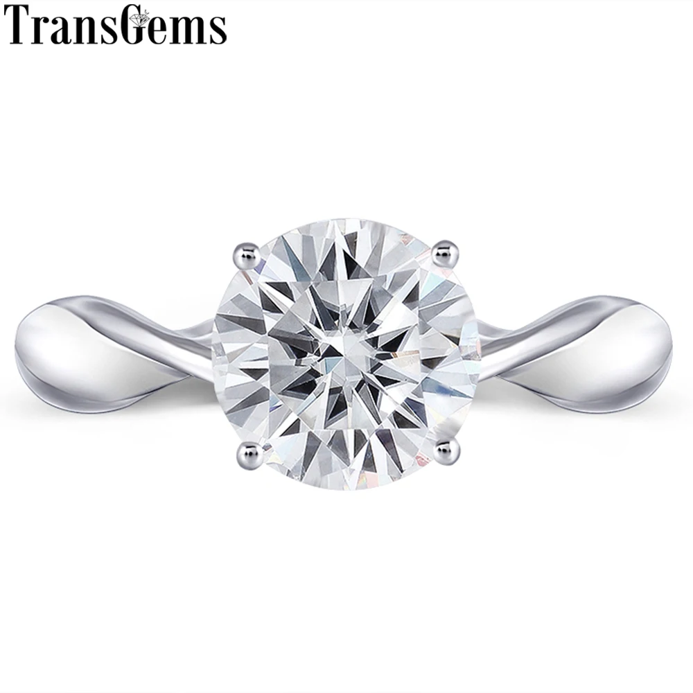 Женское кольцо для помолвки Transgems Золотое из моиссанита 2 карат 8 мм F цвет 14 k 585