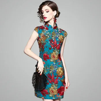 

2019 Mini Dress Sexy Celebrity Noble Short Embroidery Women Print demure Vintage Night Club Body con Party Dresses Wholesale