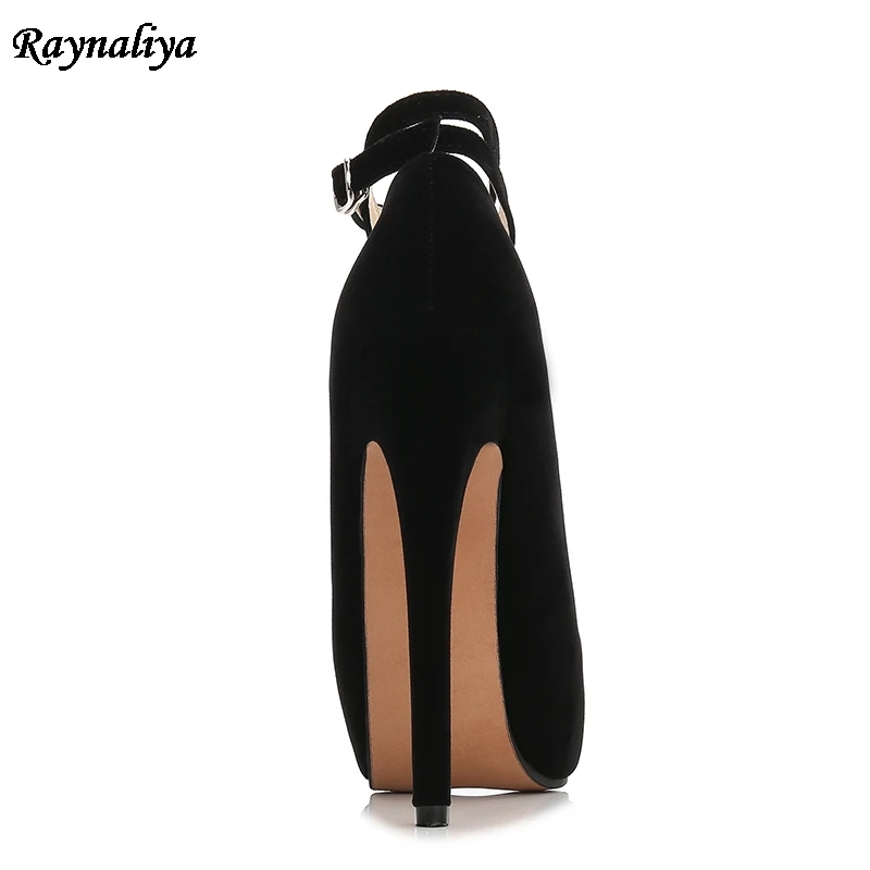 Sexy Bouche Sangle 2018 En De Marine Femmes Rond Cuir Pompes rouge Nouveau Printemps a0026 Noir Talons Automne Bout Peu Profonde Cheville Troupeau bleu Hauts Noir Ms AvAOq