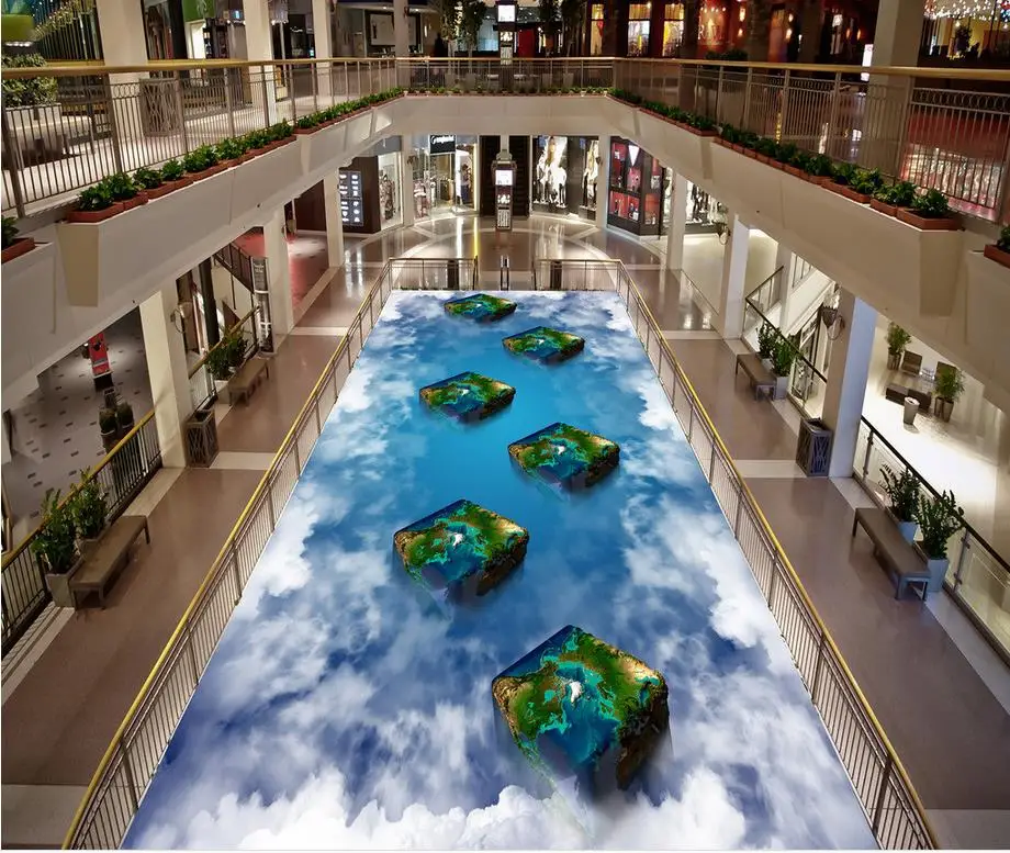 

Modern Custom 3D floor mural The sky white clouds square column PVC floor sticker painting Murals