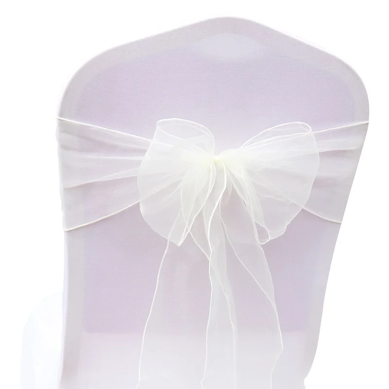 100 шт. свадебное украшение для стульев из органзы, чехлы для стульев с бантиком для свадебной вечеринки, событие банкет, Декор - Цвет: Ivory