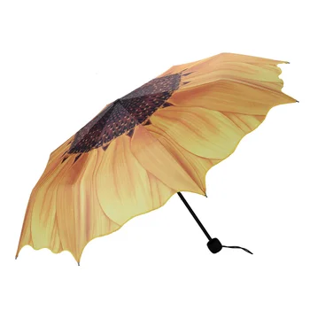 

Summer Women Creative Sunflower Umbrella 3 Folding Anti-UV Umbrellas for Rain and Sun Women Sunshade Umbrella