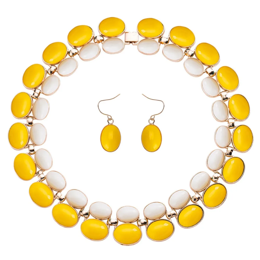 

meidi Yellow Choker Necklaces Jewelry Set Exquisite Earring Rings Set For Women Wedding Party Engagement Jewelry