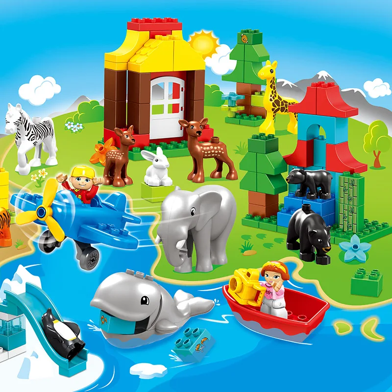 Творческий большой строительные блоки океан набор зоопарка Медведь Лес Рисунок Детские игрушки diy Кирпичи совместимы с Duplo день рождения