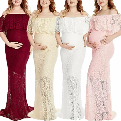 

Women Summer Elegant Ladies Lace Short Sleeve Off Shoulder Dress For Pregnant Women Summer Party Pregnant Women Slim Dresses