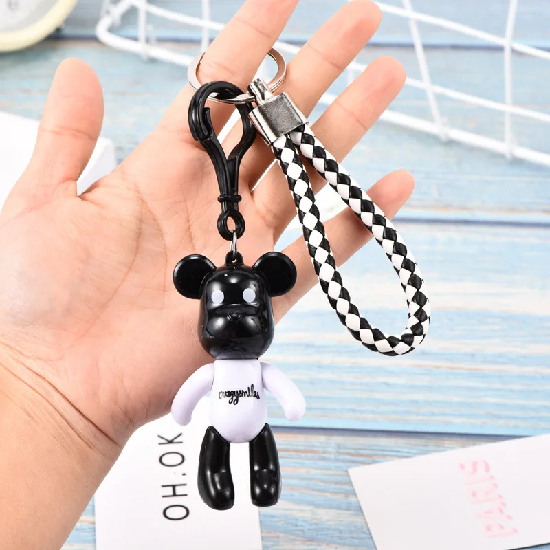 

Cute Cartoon Keychain Couples Black And White Bear Silicone Key Ring Leather Rope Lovers Key Holder Bag Pendant Fashion Charms