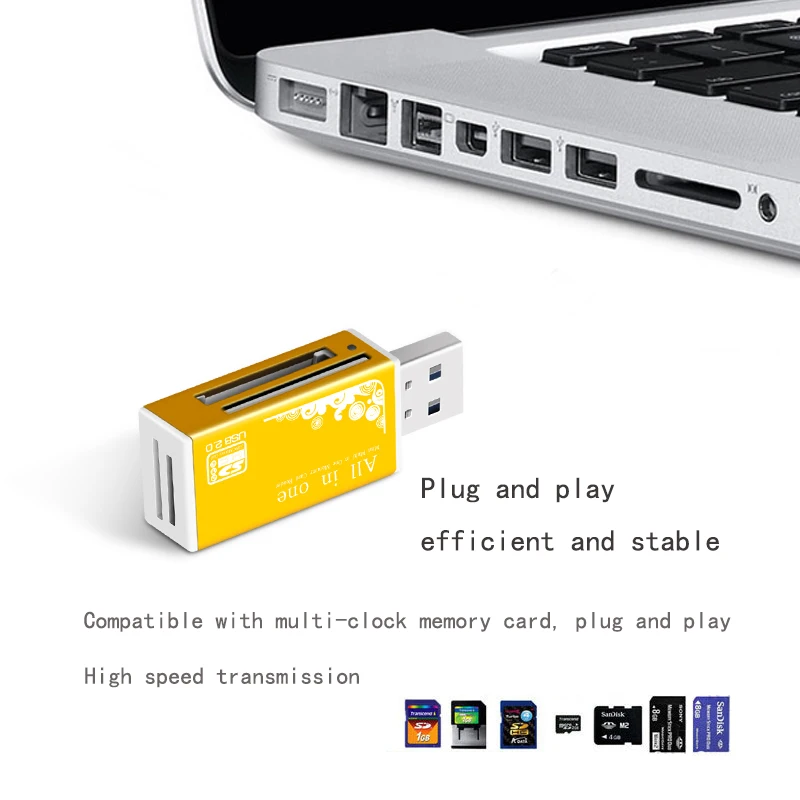 

Wholesale Aluminum smart All in one USB 2.0 Multi Memory Card Reader for Micro SD TF MS MS DUO M2 SD SDHC MMC
