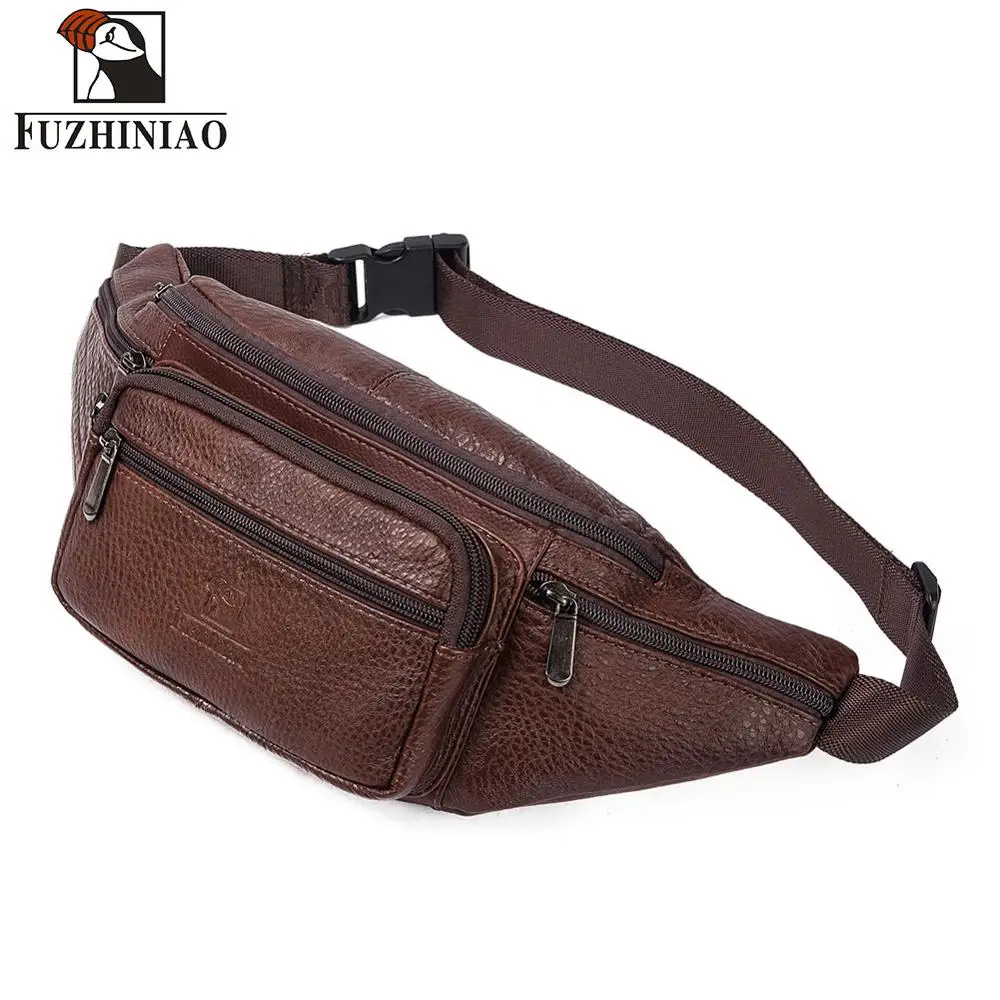 

FUZHINIAO Waist Bag Leather Men Fanny Pack New Brand Fashion Chest Handbag Male Functional Money Phone Belly Bags Purse 2019