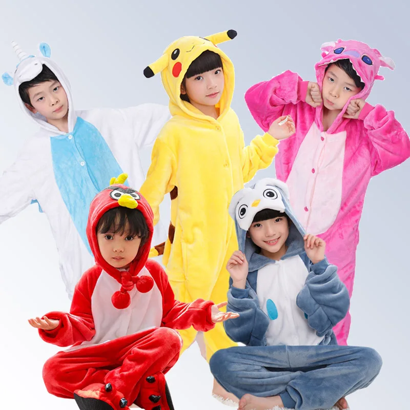 

Girls Pajamas warm Autumn Winter Children's pajamas Flannel Animal Tigers Unicorn Pikachu cartoon pajamas for Kids boy Sleepwear