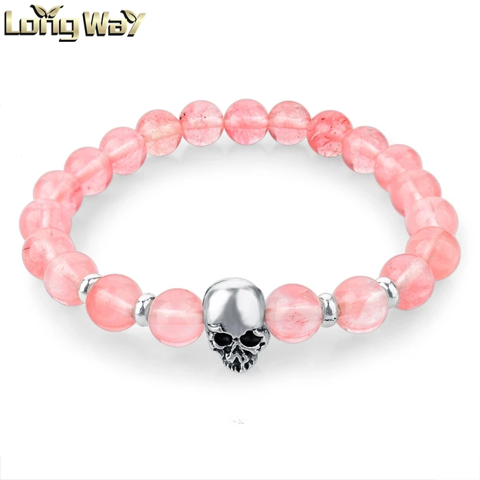 ATTRACTTO Череп из природного камня браслеты для женщин Бусы из лавы эластичные для мужчин ювелирные аксессуары браслеты SBR160031 - Окраска металла: pink