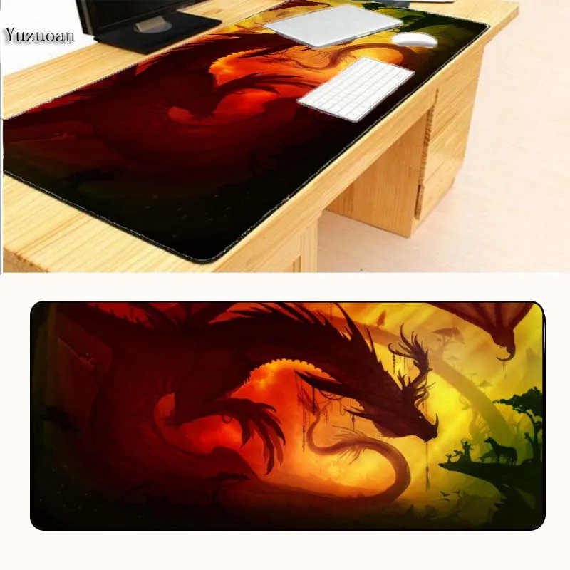 Yuzuoan Store Brand Large Gaming Mouse Pad With Lock Edge Red Dragon 40