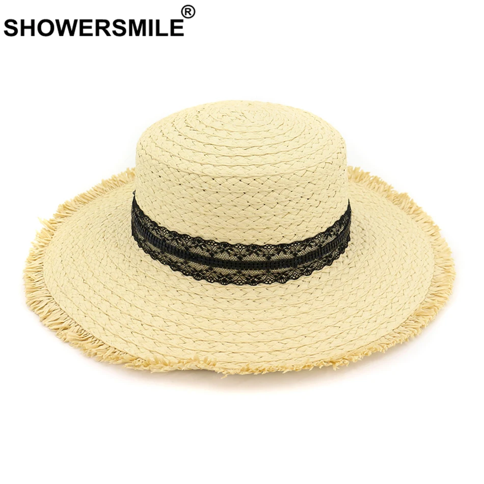 

SHOWERSMILE Lace Sun Hat Women Summer Straw Hat Female Large Floppy Vacation Sun Protection Designer Brand Ladies Beach Hats