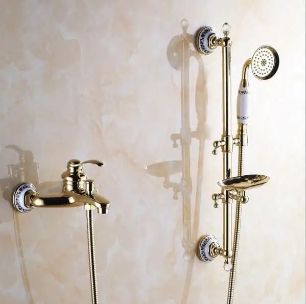 

Wall Mounted Bathroom shower set Brass Bath Shower Faucet with Slide Bar + Handheld Shower Head +Soap Dish JM910