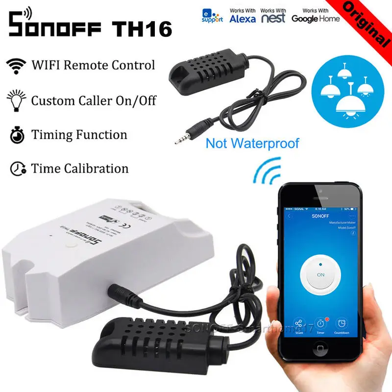 

Sonoff TH16 Basic Monitoring Temperature Humidity Smart Wifi Switch APP Home Automation Kit Works with Alexa Google Home