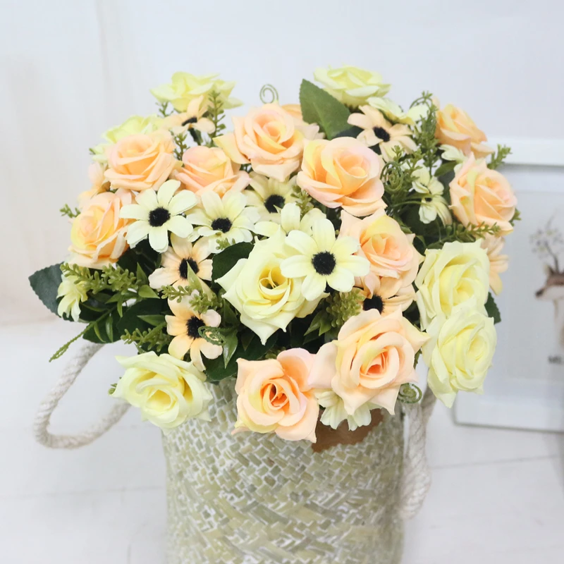 JAROWN Simulation Rose Bouquet Artificial Silk Flowers Fake Flower Art Decoration For Wedding Home Office Desktop Placement (3)