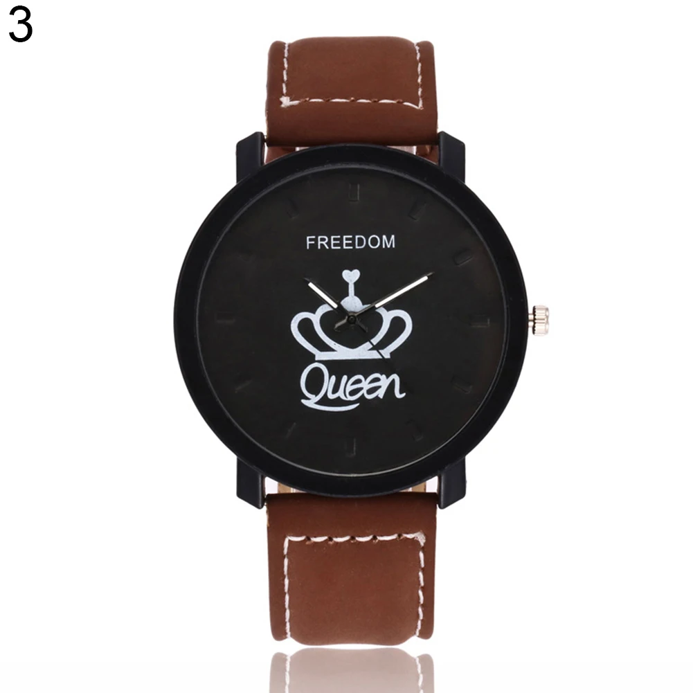  Newest Couple Queen King Crown Fuax Leather Quartz Analog Wrist Watch Chronograph 2017 Wom reloj mujer