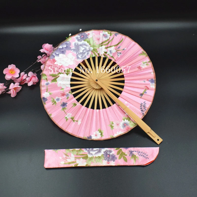 

Japanese Cherry Flower Windmill Fan as Gift 360 Round Foldable Hand Fan Sakura Cloth Portable Craft Fan with Beautiful Pouch
