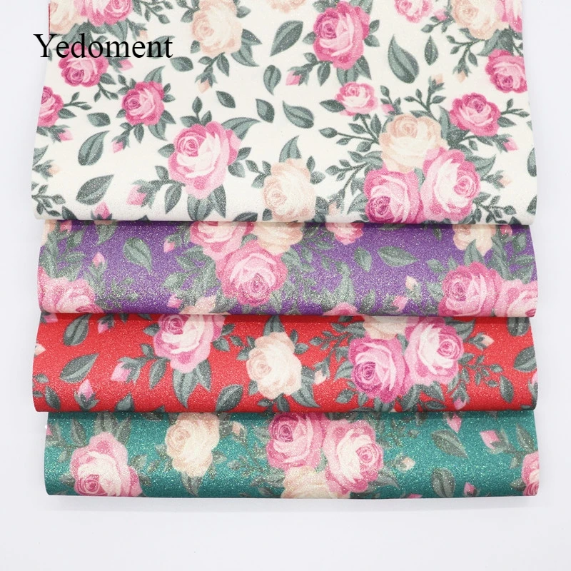 

20CM*34CM Glitter Fabric Printed Flowers Shiny Faux Leather Sheets For Bows Bag Shoes Accessories S17001