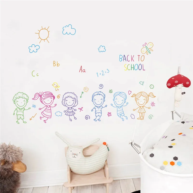 girl boy back to school wall stickers for kids rooms children nursery