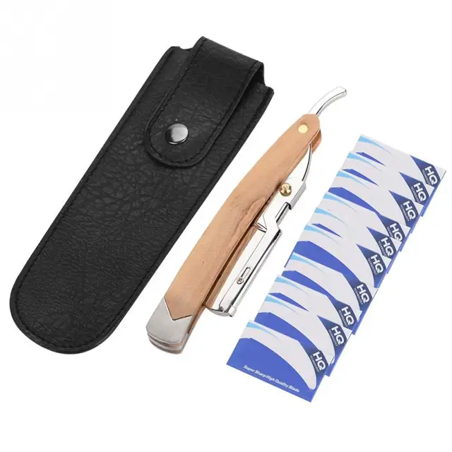 retro wood handle 10pcs blade head shaving razor folding shaver