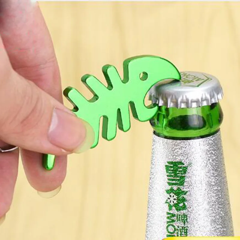 

Wholesale 12pcs Metal Bar Beer Bottle Opener Fishbone KeyChains Aluminum Alloy Can Opening Tools Promotion Gift-Free Shipping